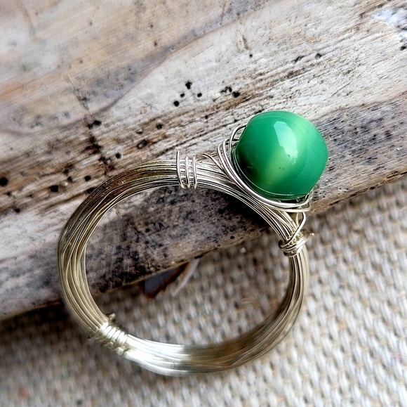 HANDMADE Boho Rings Lot Copper Gold Rose & Silver Wire Wrapped Glass Beads - Picture 14 of 14